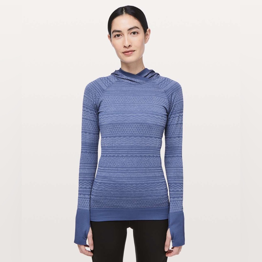 Lululemon Rest Less Hoodie Pullover Top Womens 2 Performance Textured Blue